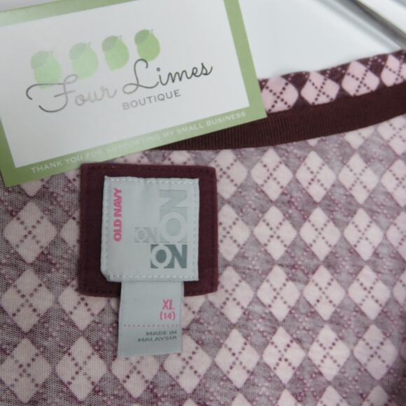 Old Navy Y2k Vintage Argyle Plaid Purple Cardigan Sweater XS Cute Coquette Retro - Picture 7 of 7